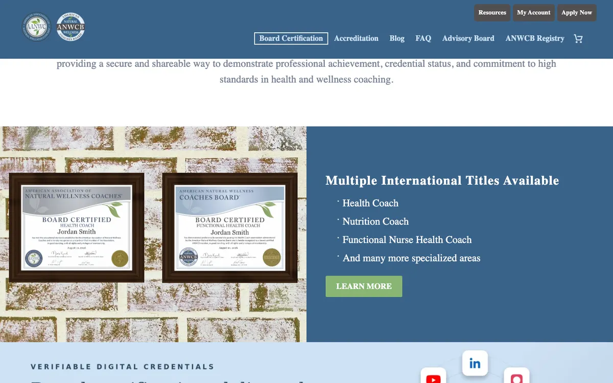 AANWC (American Association of Natural Wellness Coaches) official site — program page (scrolled)