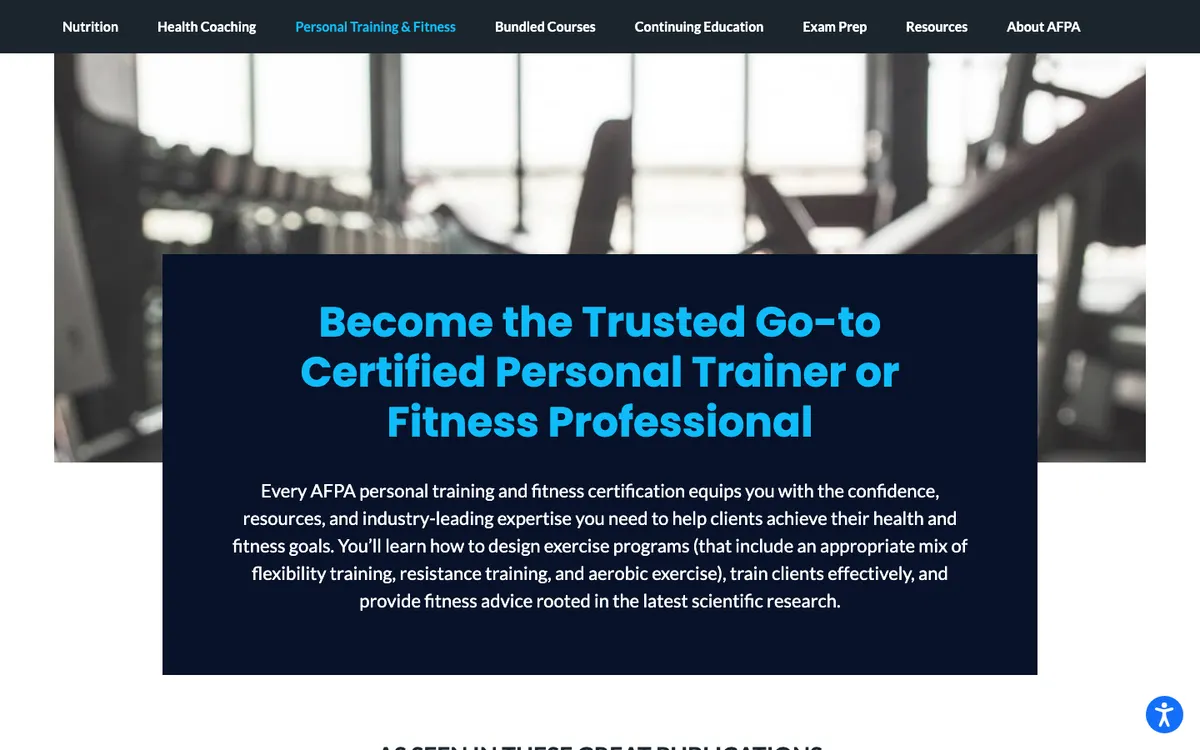 AFPA (American Fitness Professionals & Associates) official site — program page (scrolled)