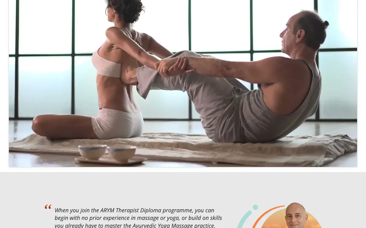 Ananta (ARYM Ayurvedic Yoga Massage) official site — program page (scrolled)