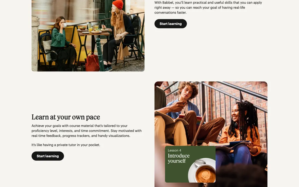 Babbel official site — homepage (scrolled)