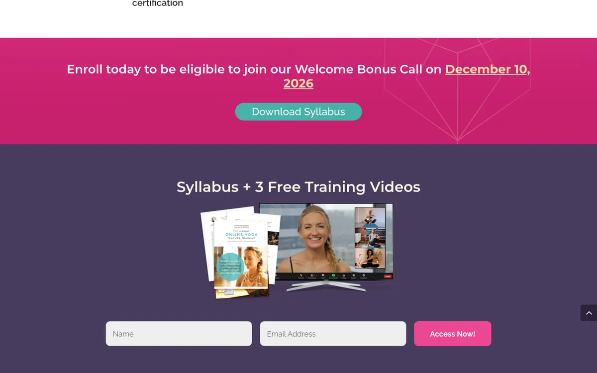 Brett Larkin / Uplifted Yoga official site — program page (scrolled)