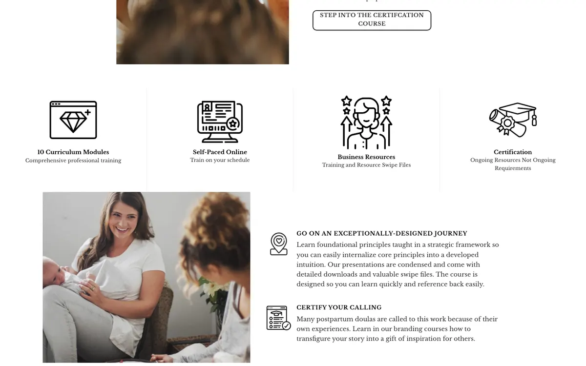 Brilliant Birth Academy official site — program page (scrolled)
