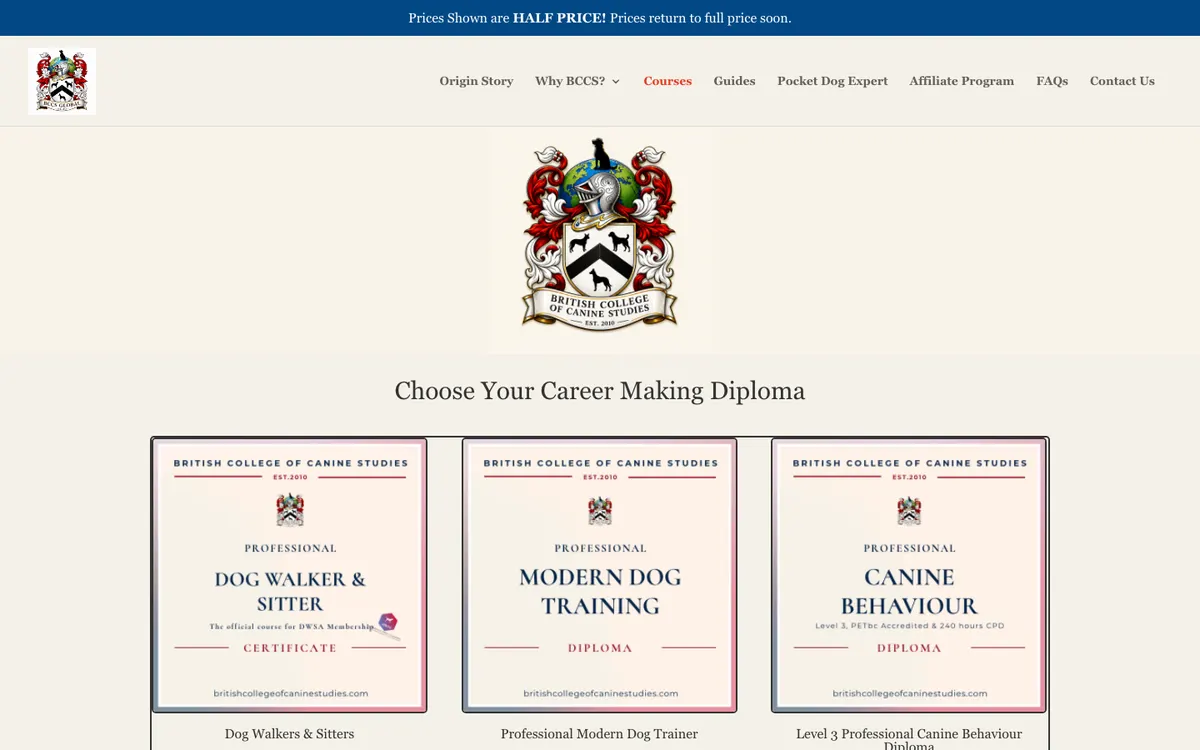 British College of Canine Studies official site — program page