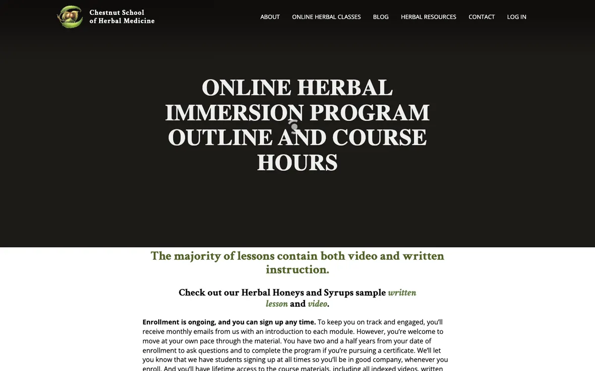 Chestnut School of Herbal Medicine official site — curriculum page