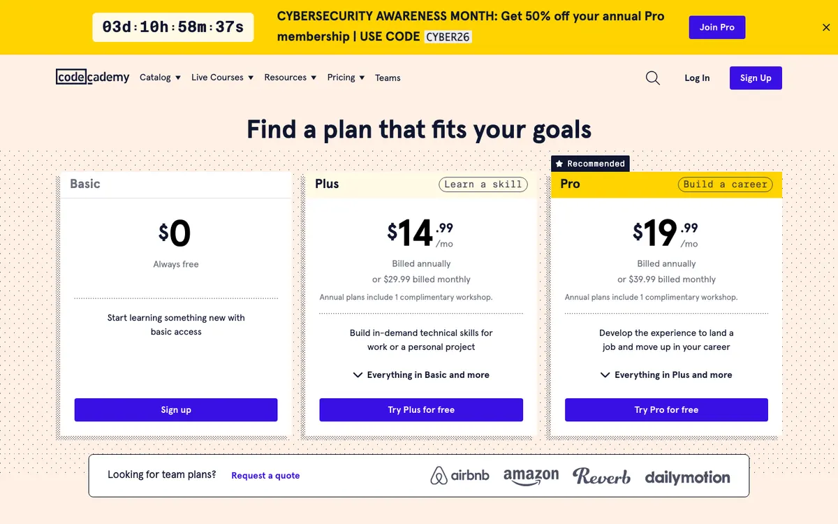 Codecademy official site — program page