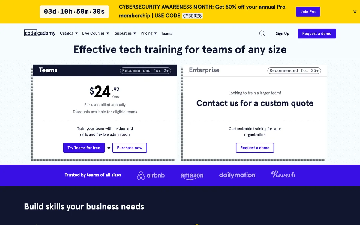 Codecademy official site — pricing page