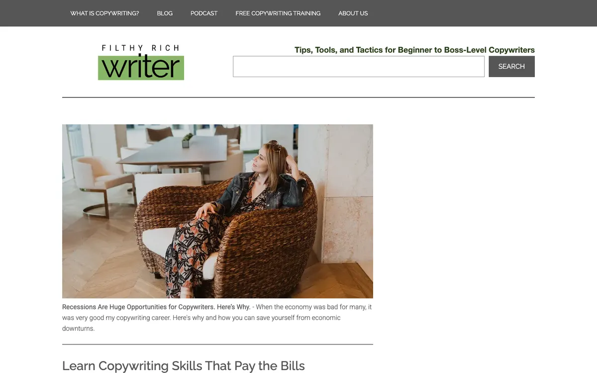 Comprehensive Copywriting Academy (Filthy Rich Writer) official site — homepage