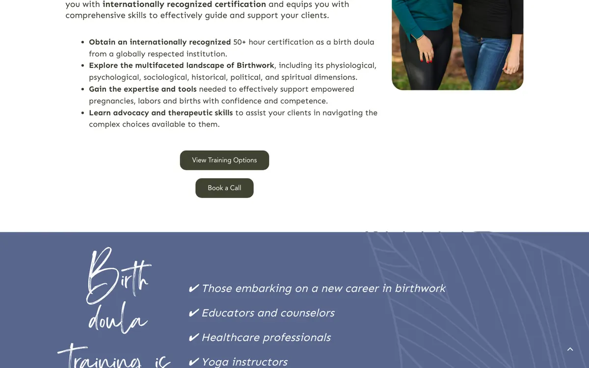 Doula School International (Doula Training Canada) official site — program page (scrolled)