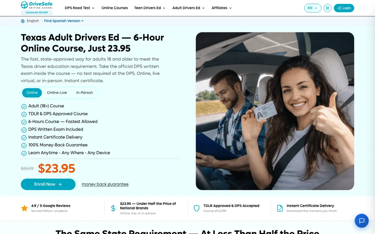 Drive Safe Driving School (Texas) official site — program page