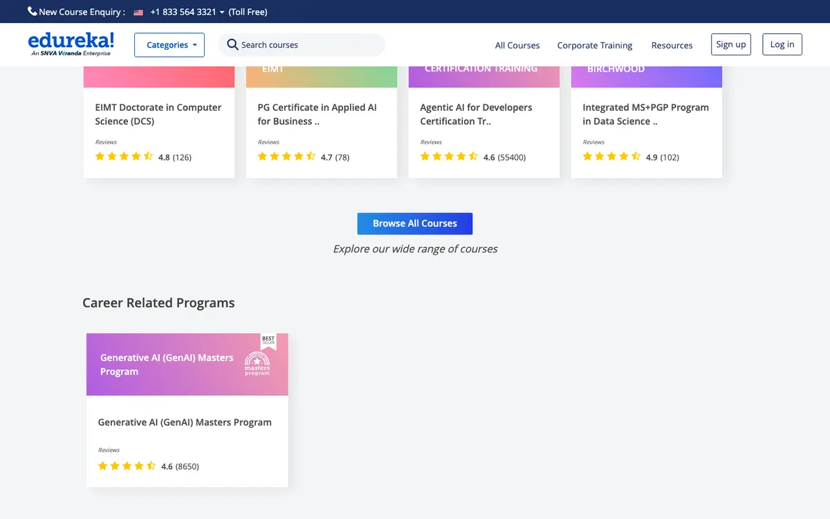 Edureka official site — homepage (scrolled)