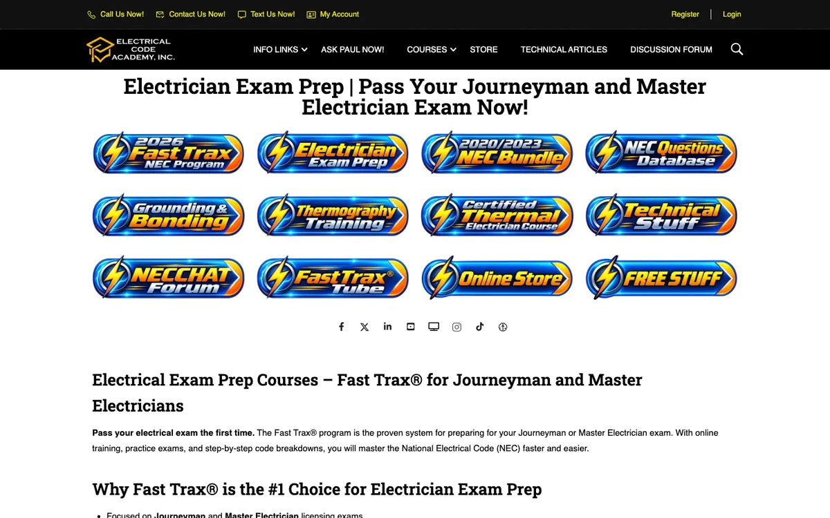 Electrical Code Academy (Fast Trax) official site — homepage