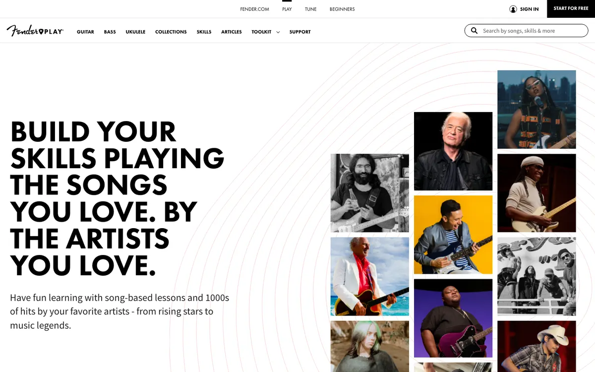 Fender Play official site — program page (scrolled)