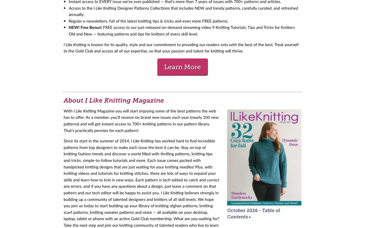 I Like Knitting & I Like Crochet official site — homepage (scrolled)