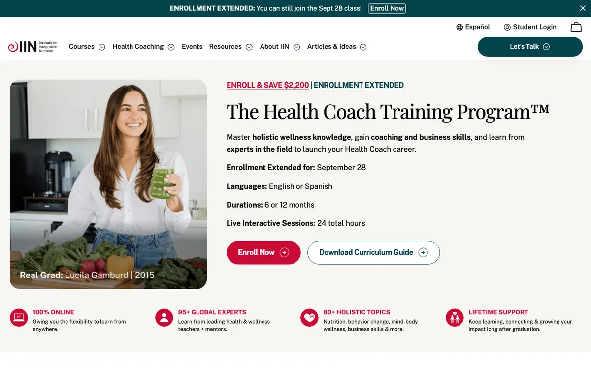 Institute for Integrative Nutrition (IIN) official site — program page