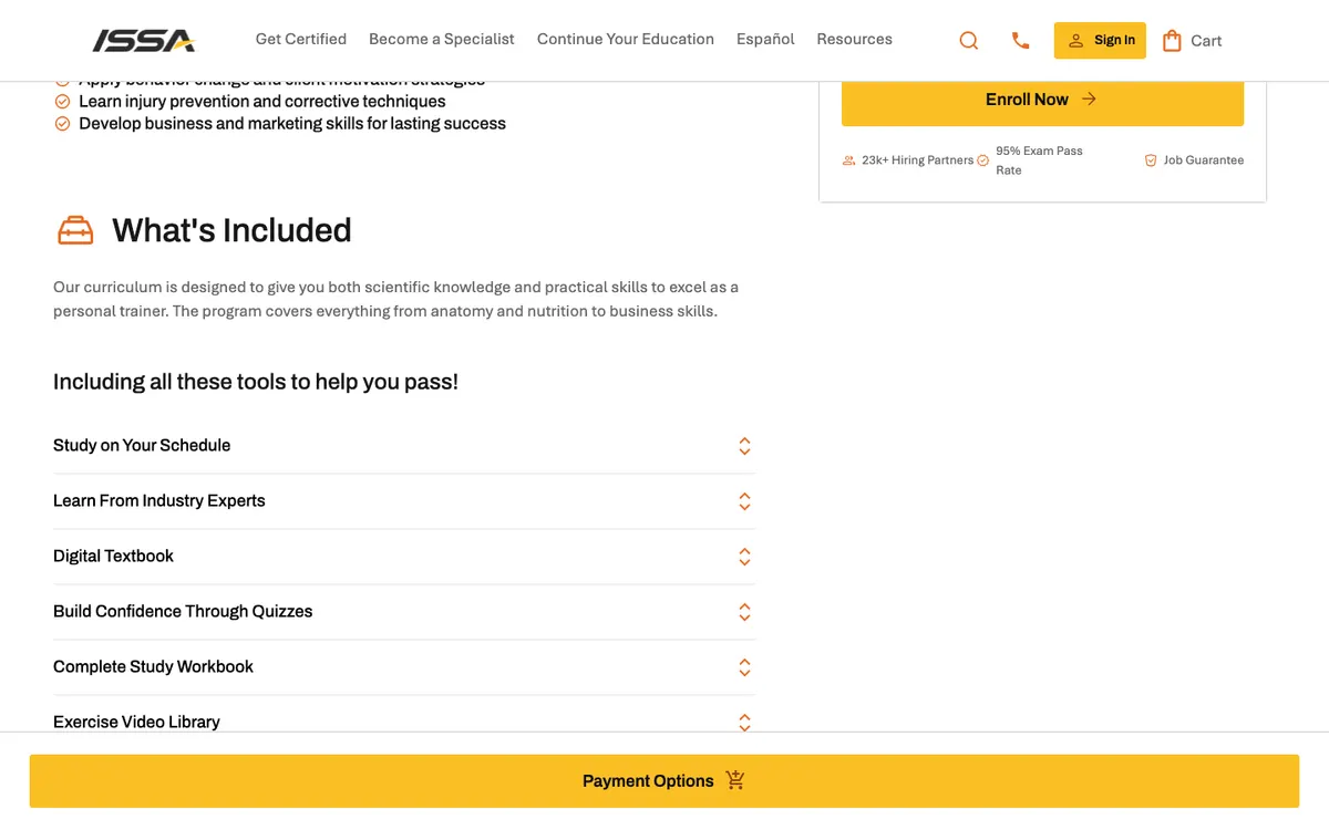 ISSA (International Sports Science Association) official site — program page (scrolled)