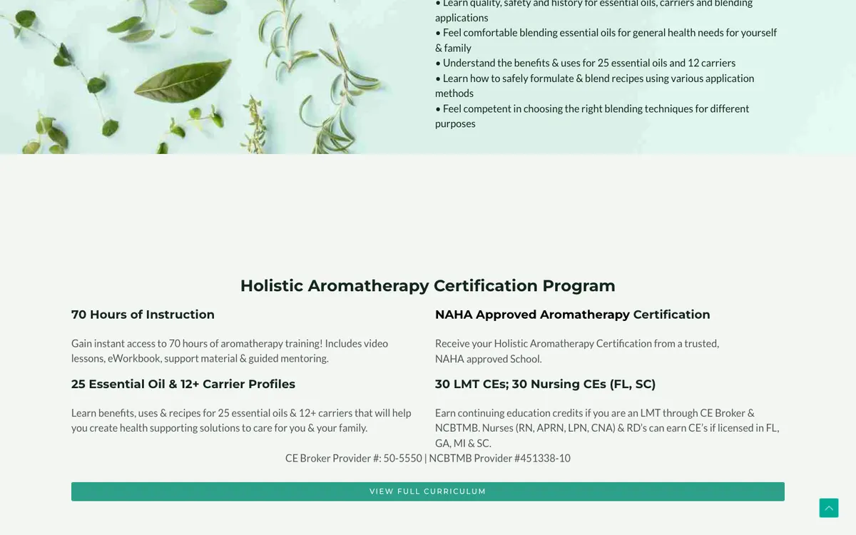 JennScents Aromaversity official site — program page (scrolled)
