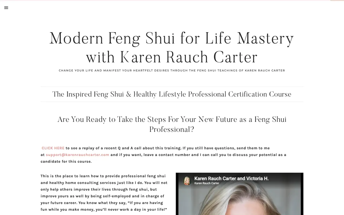 Karen Rauch Carter (Feng Shui Palace) official site — program page