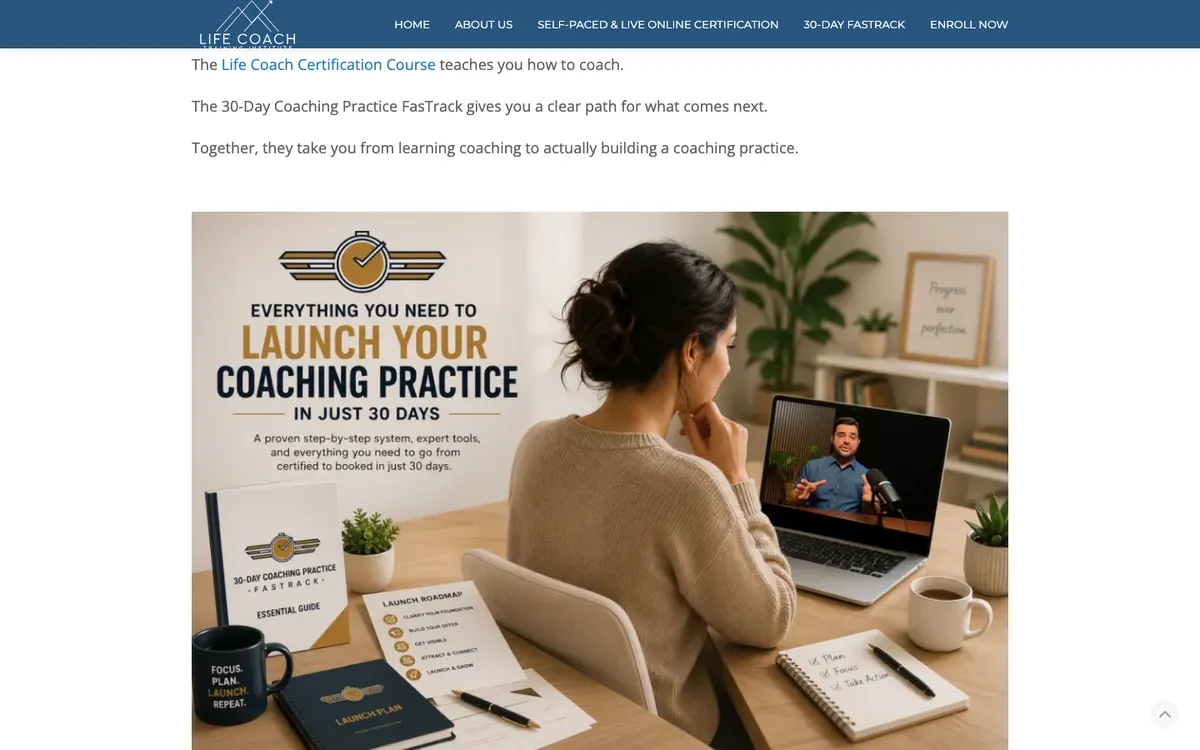 Life Coach Training Institute (LCTI) official site — program page (scrolled)