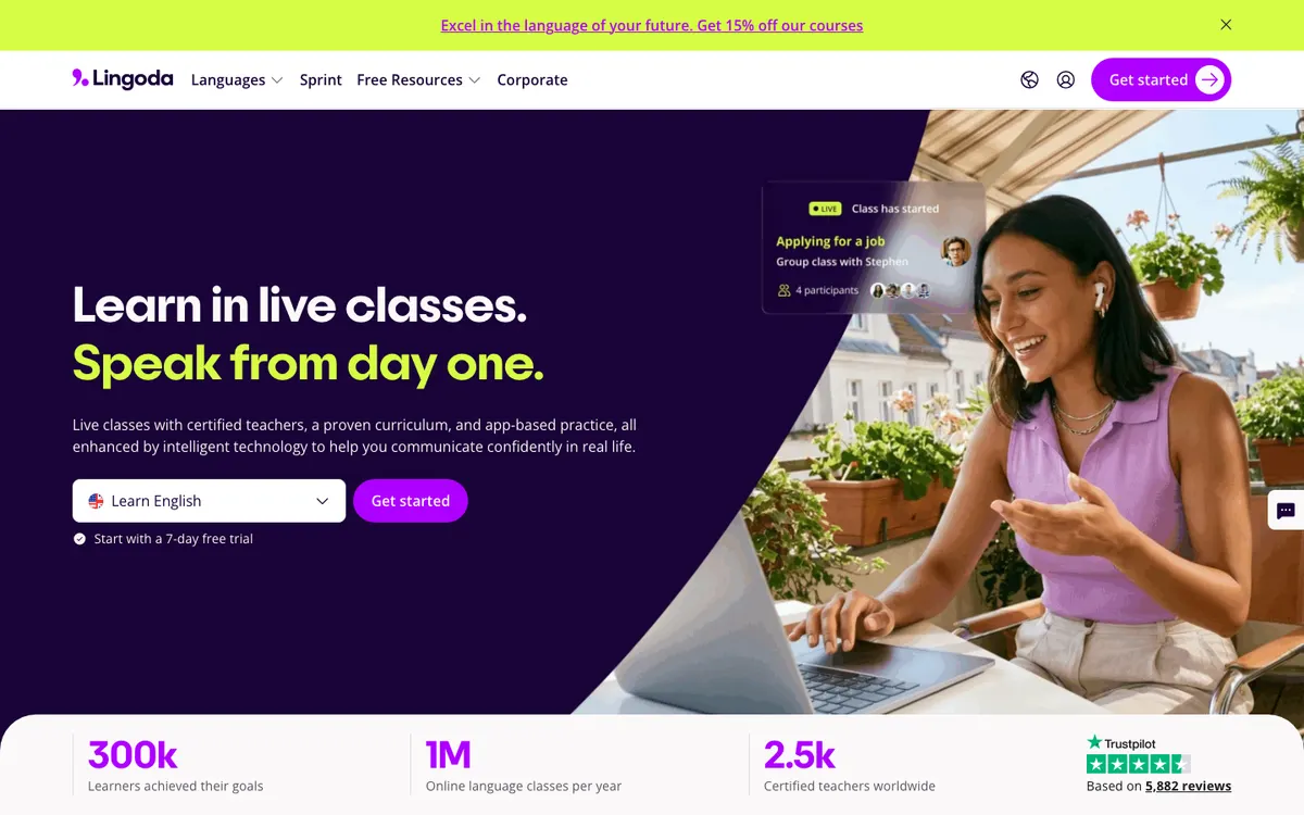 Lingoda official site — program page