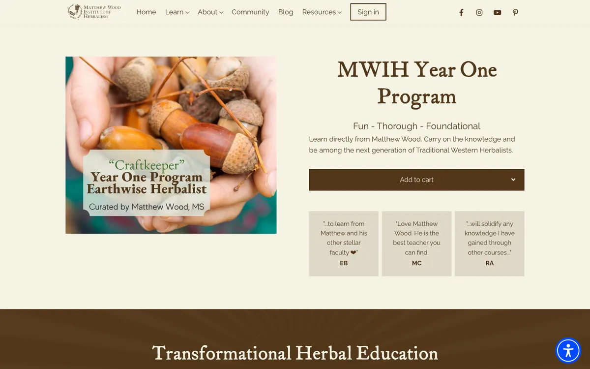 Matthew Wood Institute of Herbalism official site — program page