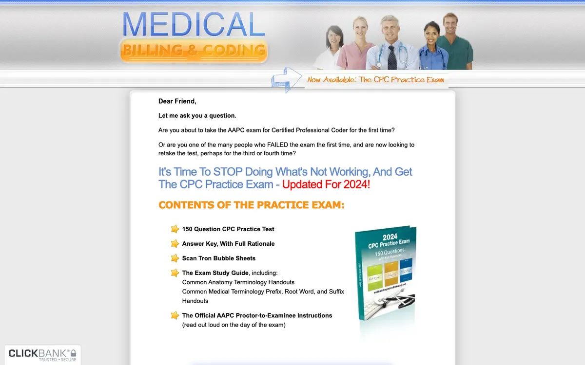 MedicalBillingAndMedicalCoding.com (CPC practice exam) official site — program page