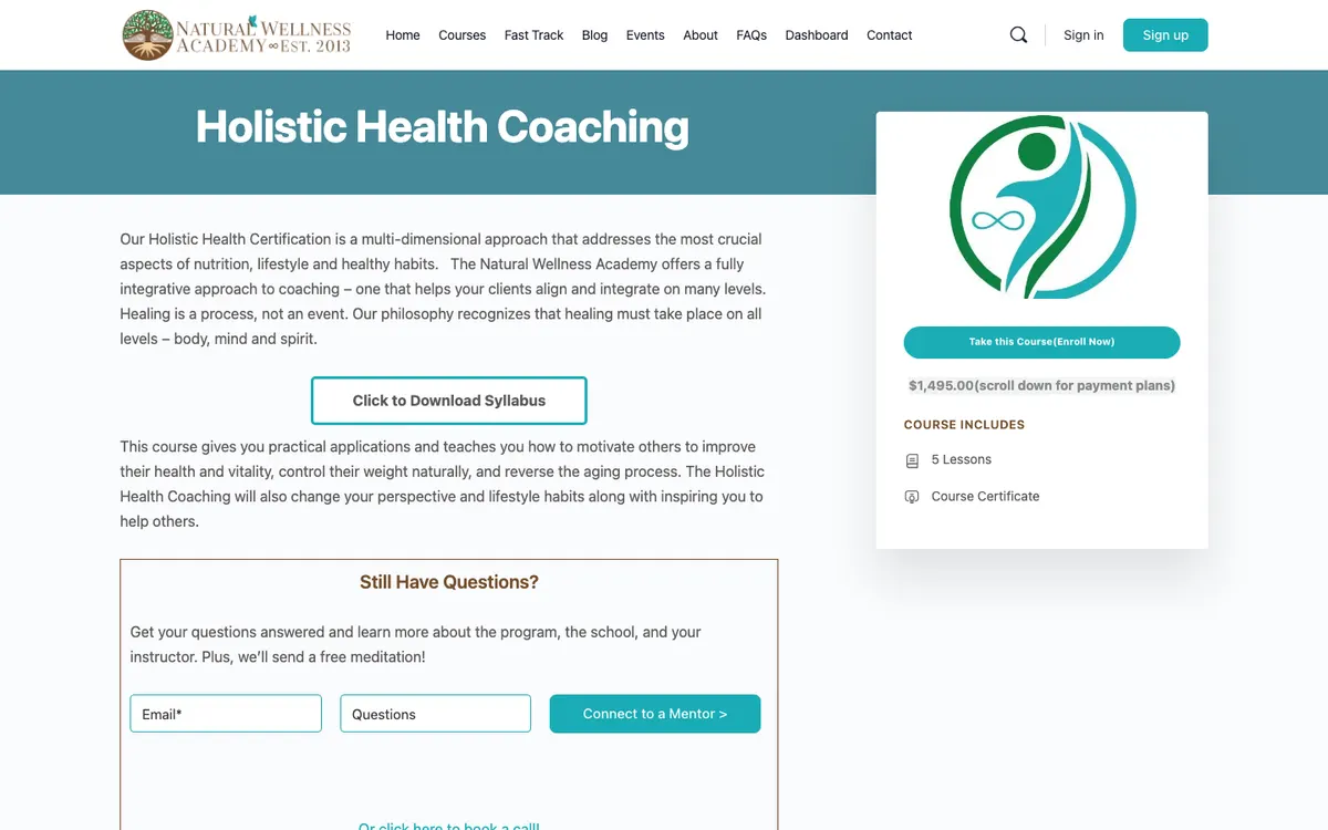 Natural Wellness Academy official site — program page