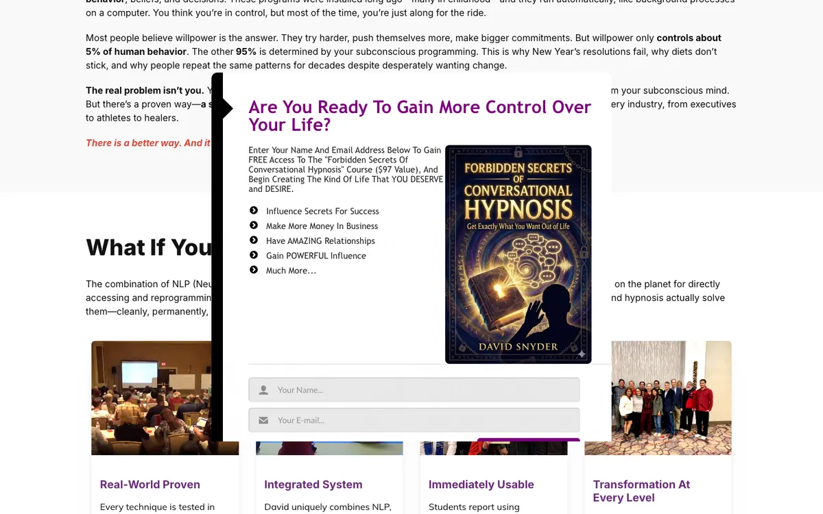NLPPower (David Snyder) official site — homepage (scrolled)