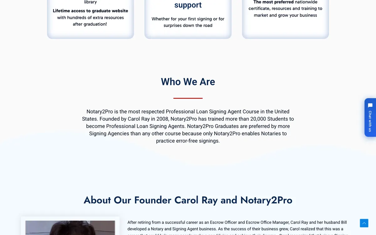 Notary2Pro official site — homepage (scrolled)