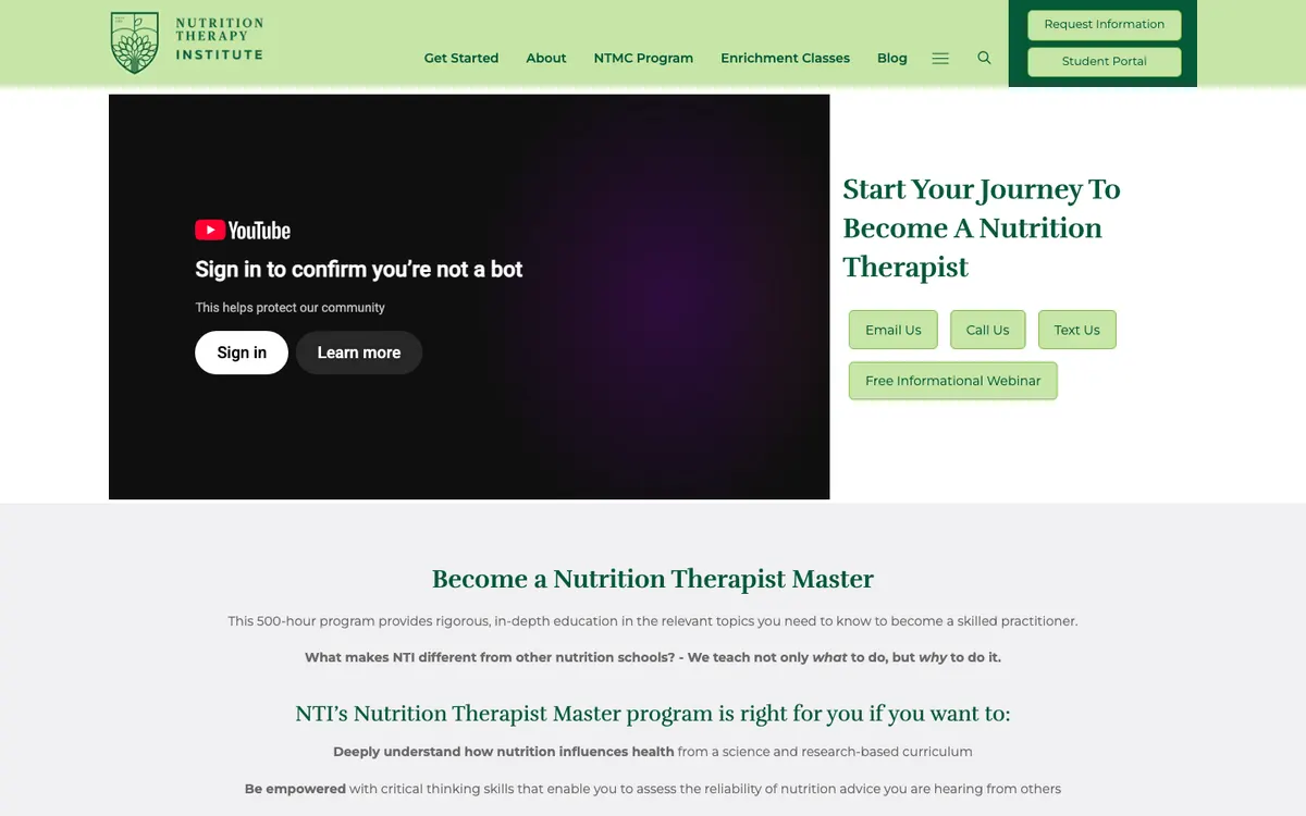 Nutrition Therapy Institute (NTI) official site — program page