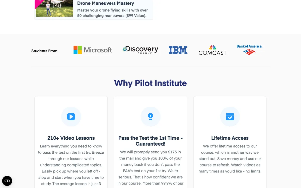 Pilot Institute official site — program page (scrolled)