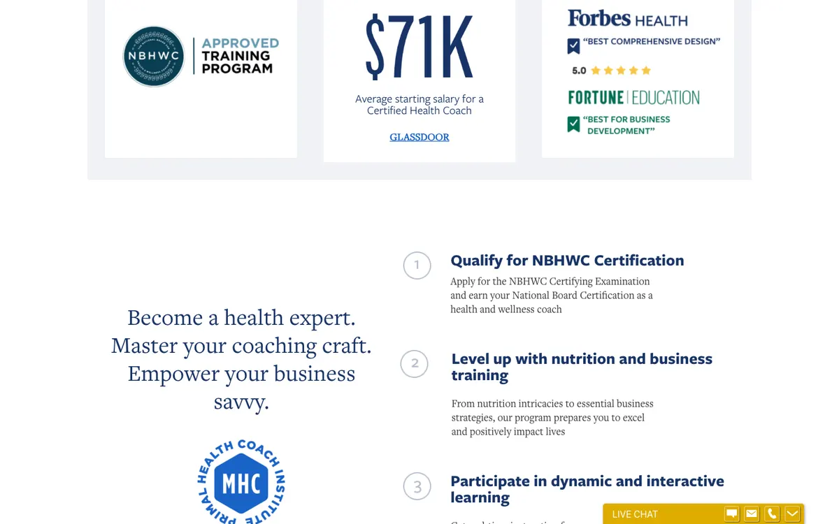 Primal Health Coach Institute official site — program page (scrolled)