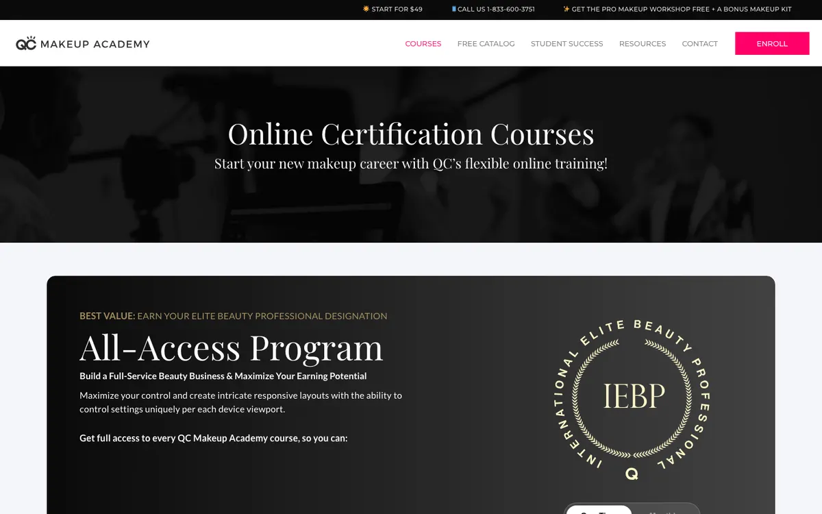 QC Makeup Academy (QC Career School) official site — pricing page