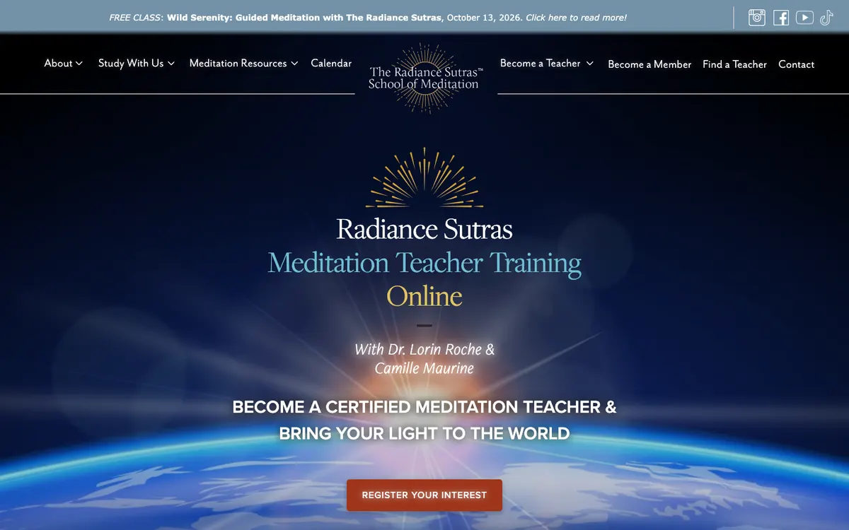 Radiance Sutras School of Meditation official site — program page