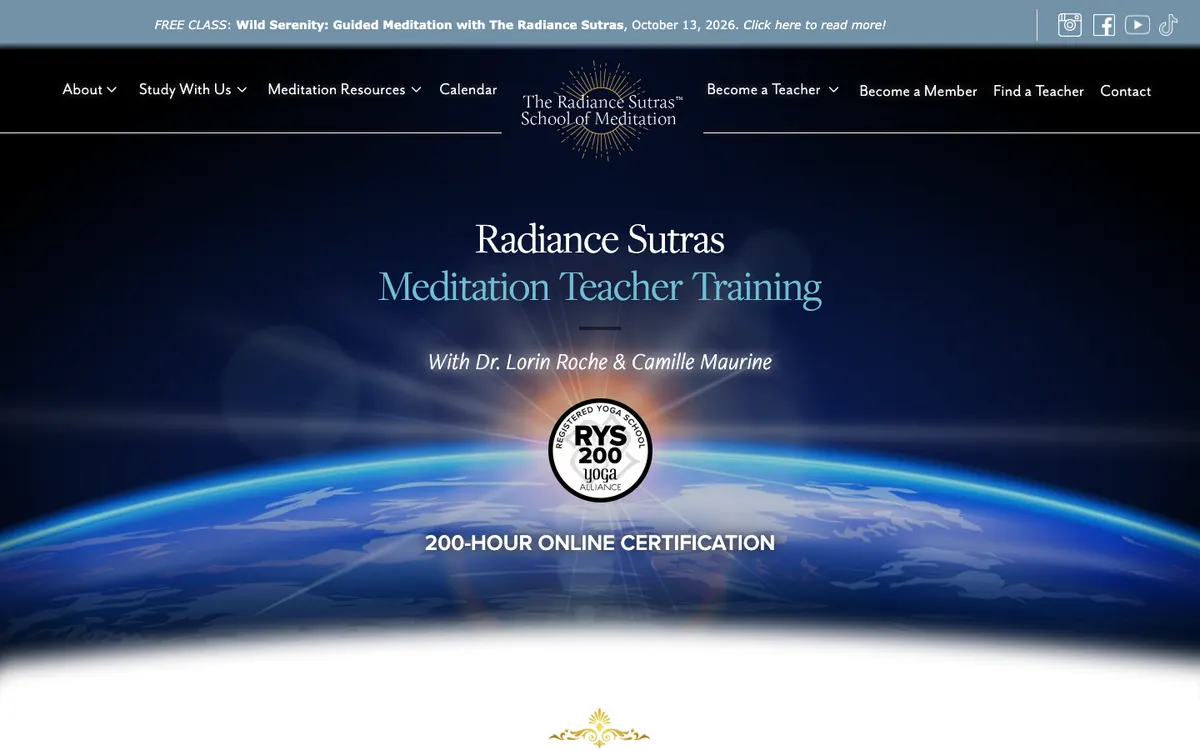 Radiance Sutras School of Meditation official site — curriculum page