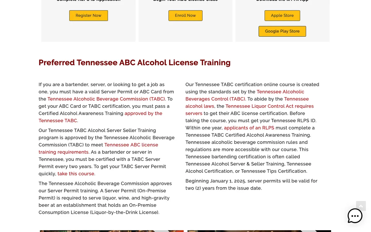 Serving Alcohol Inc official site — program page (scrolled)