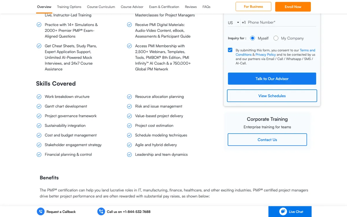Simplilearn official site — program page (scrolled)