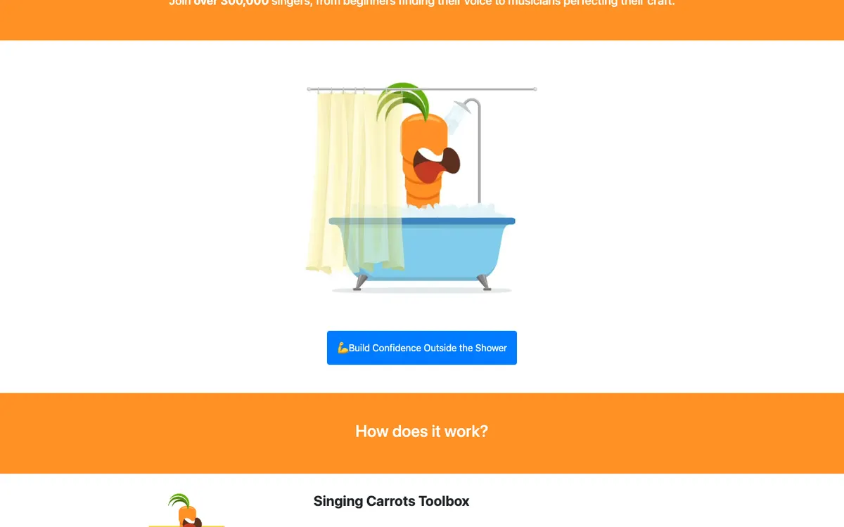 Singing Carrots official site — homepage (scrolled)
