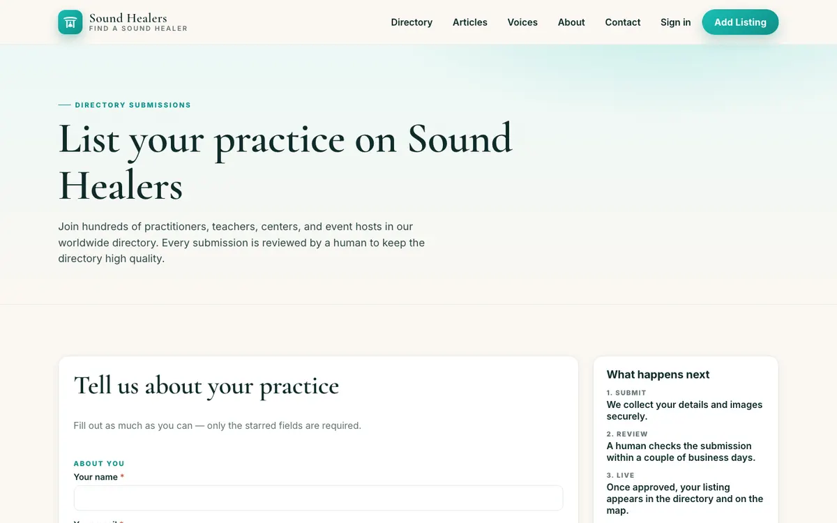 Sound Healers (soundhealers.net) official site — program page