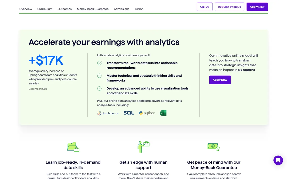 Springboard official site — program page (scrolled)