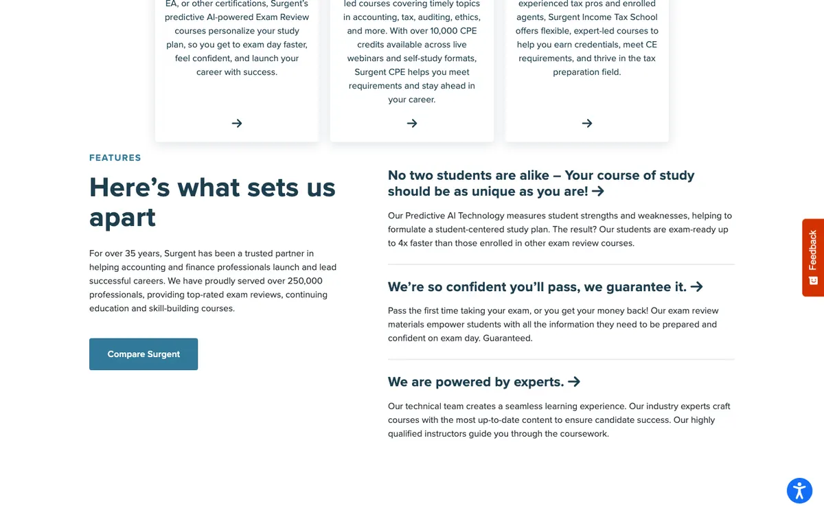 Surgent (EA Review / Income Tax School) official site — homepage (scrolled)