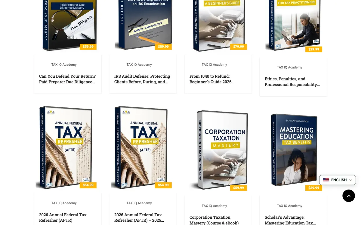 Tax IQ Academy official site — program page (scrolled)