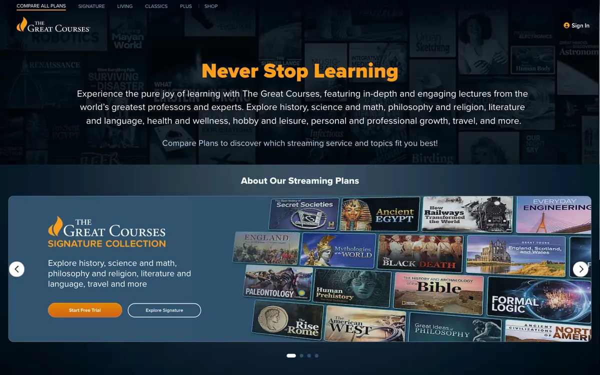 The Great Courses / Wondrium official site — homepage