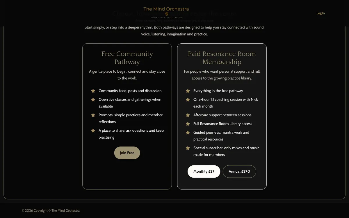 The Mind Orchestra official site — program page (scrolled)