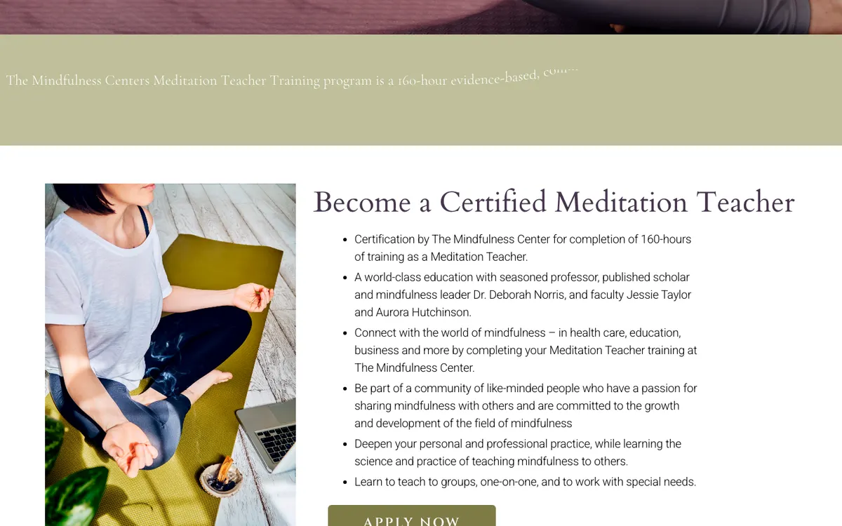 The Mindfulness Center (Bethesda, 501c3) official site — program page (scrolled)