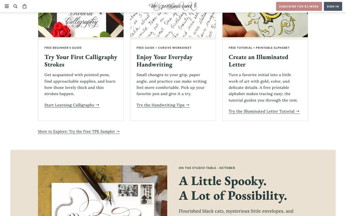 The Postman's Knock official site — homepage (scrolled)