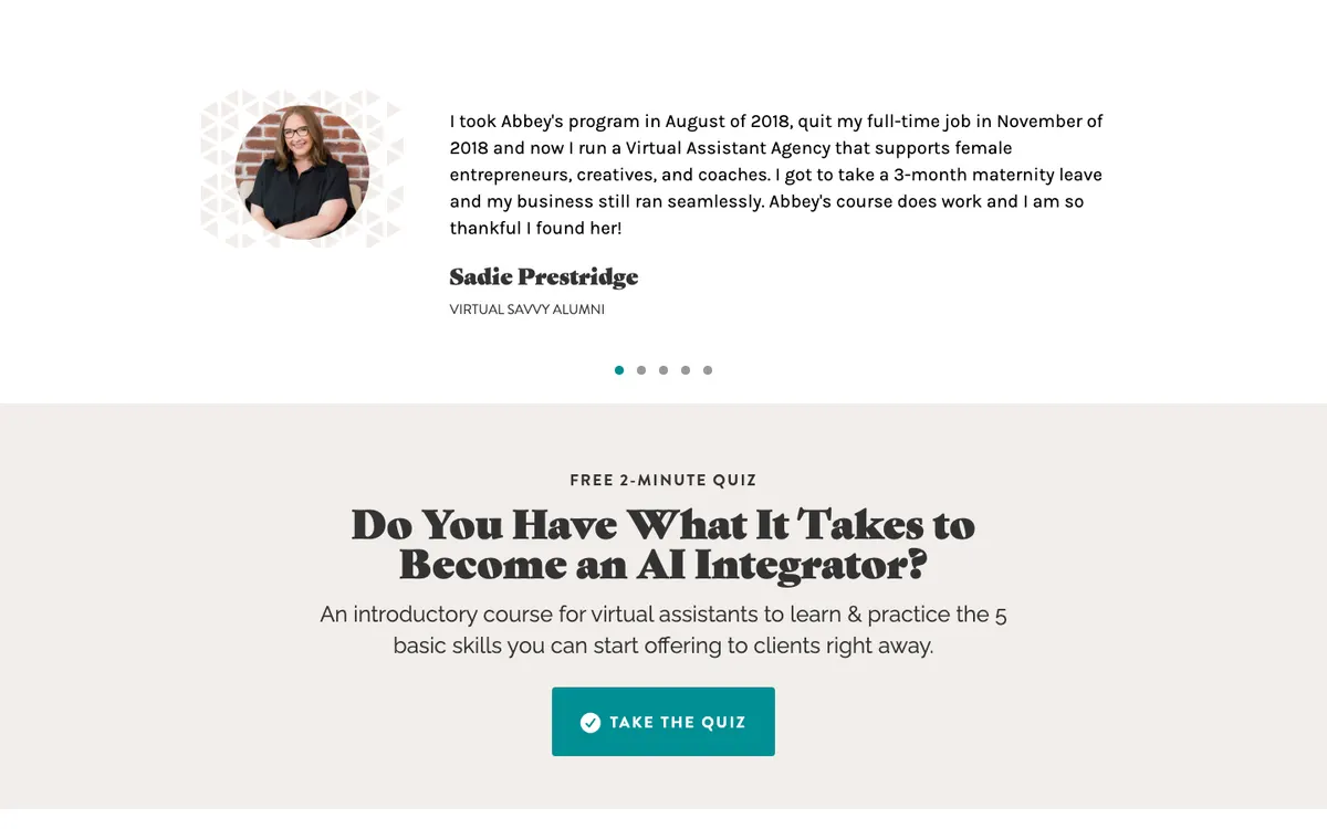 The Virtual Savvy official site — homepage (scrolled)