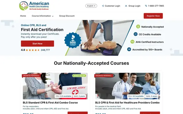 American Health Care Academy (cpraedcourse.com) official website