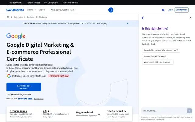 Coursera (Google Digital Marketing & E-commerce) official website