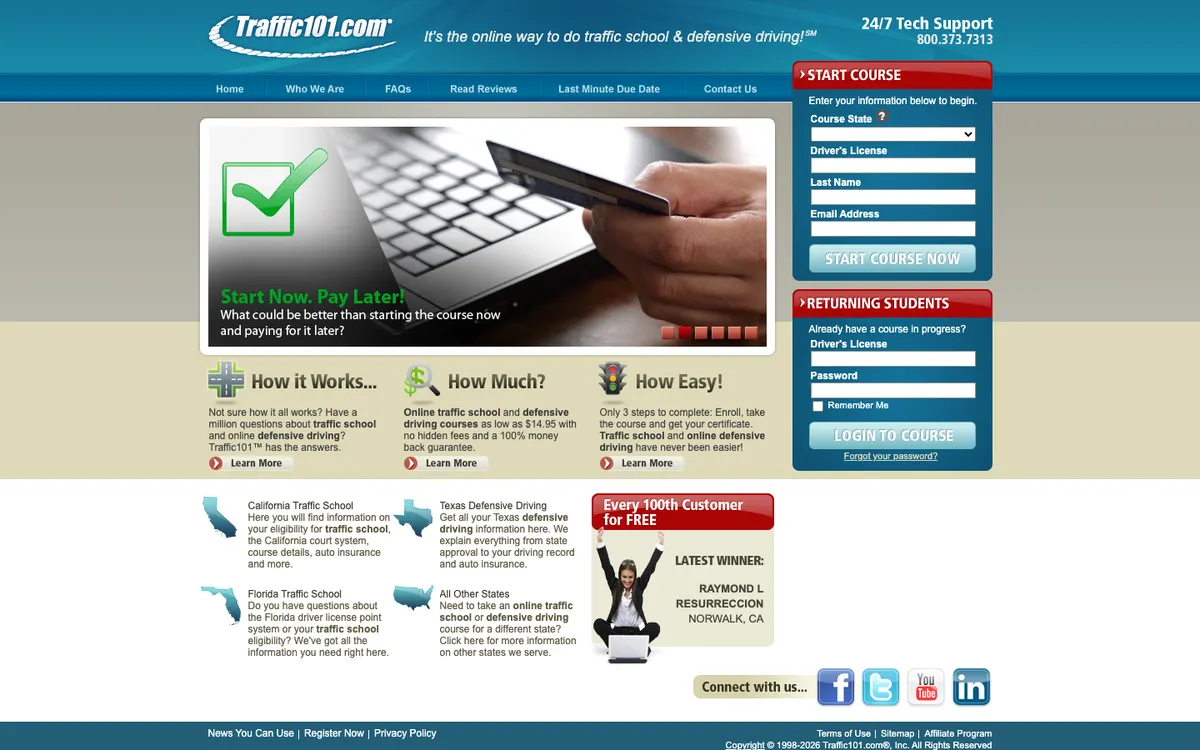 Traffic101.com (Traffic School 101) official site — homepage
