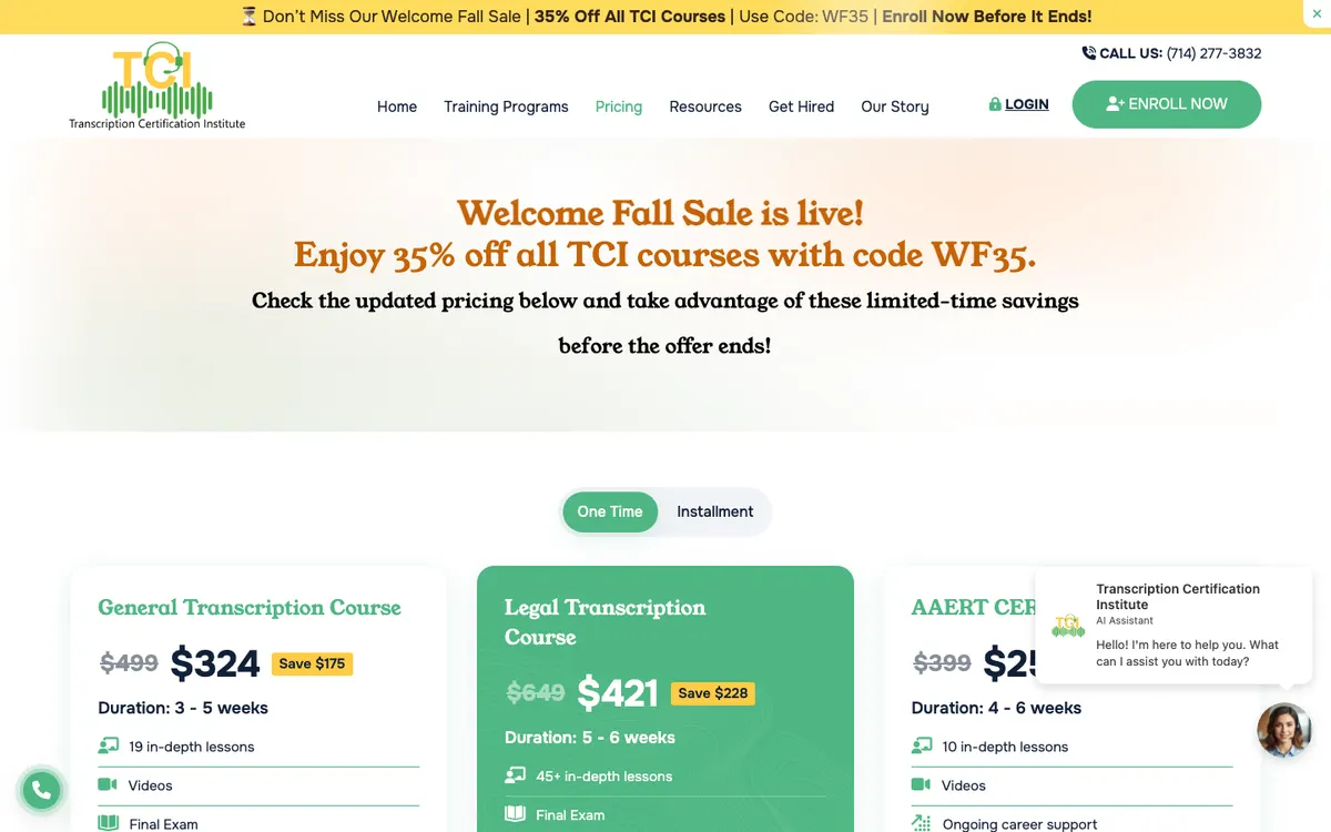 Transcription Certification Institute (TCI) official site — program page